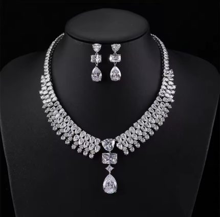 Luxury Cubic Zirconia Necklace & Earring Bridal set - 2 piece set