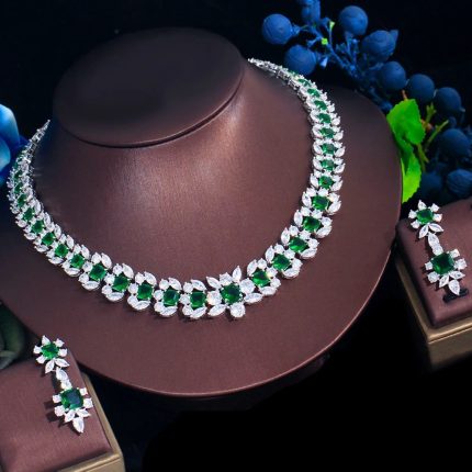 NIYA Elegant Green Zirconia Bridal Jewelry Set