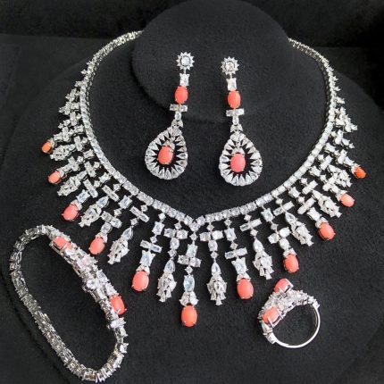LUSH Coral and Cubic Zirconia Jewelry Set