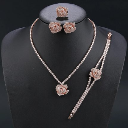 Rose Flower CZ 4-Piece Bridal Jewelry Set