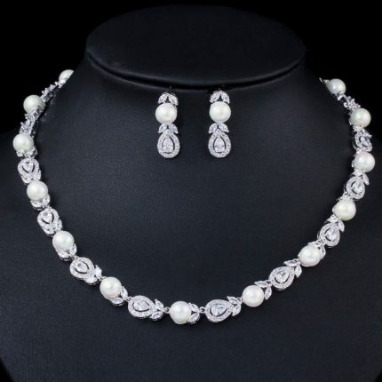 TIFE Pearl Choker & CZ Bridal Jewelry Set