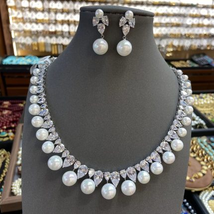 ZORA Pearl Drop CZ Bridal Jewelry Set